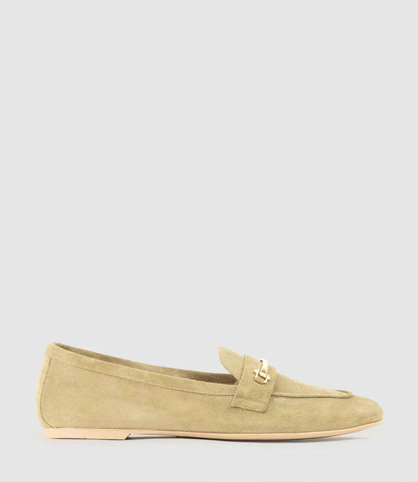 GALINA Loafer with Gold Trim in Sand Suede sold by Edward Meller