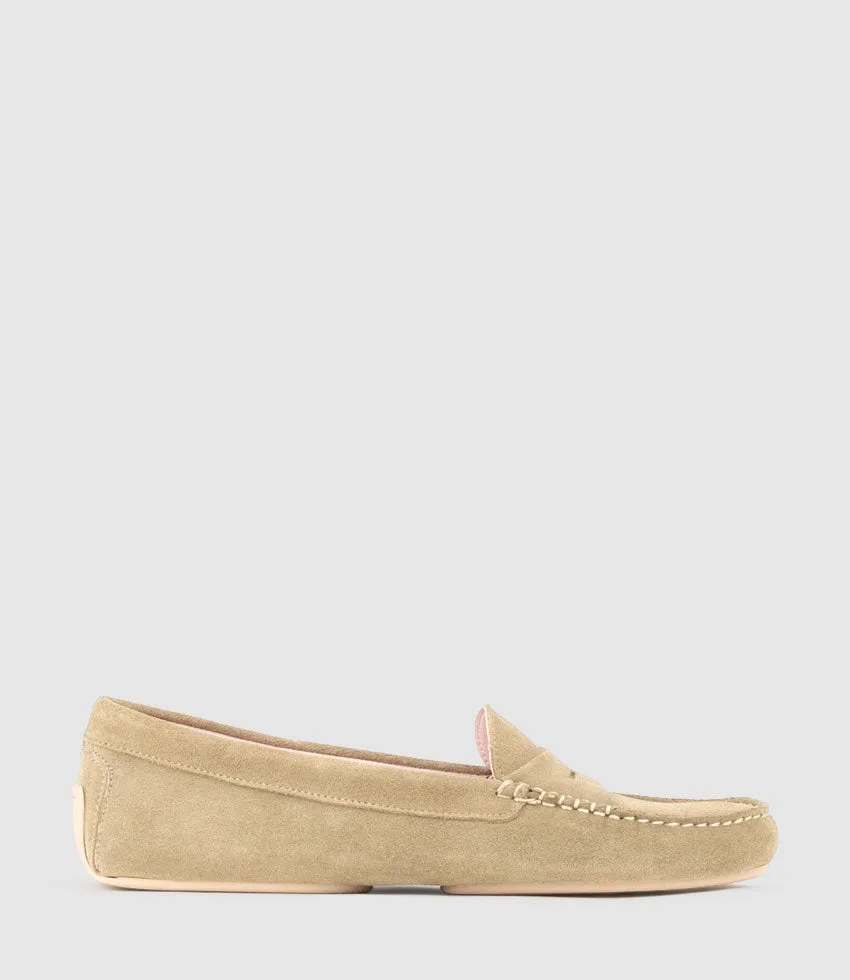 GAMET Loafer with Stitching in Sand Suede sold by Edward Meller