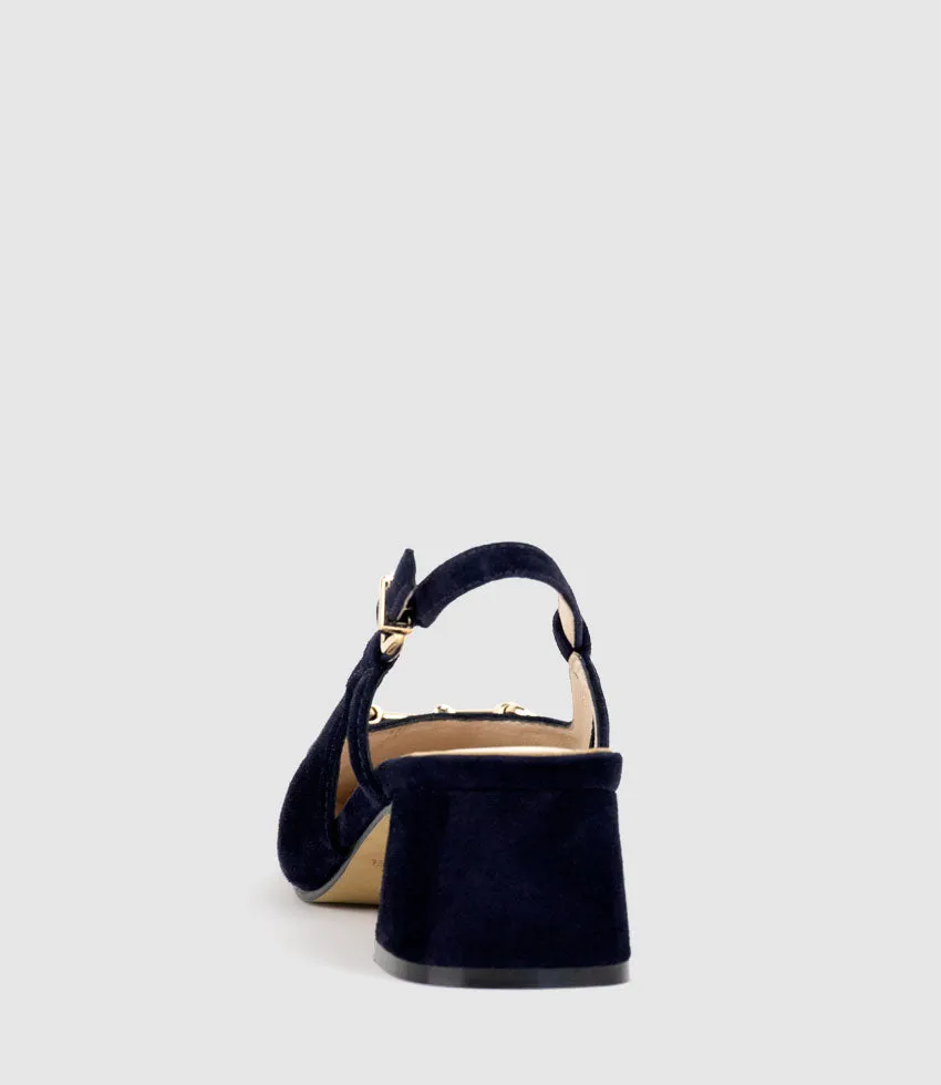 CLEMENTINE45 Closed Toe Sling with Hardware in Navy Suede sold by Edward Meller product image thumbnail 3