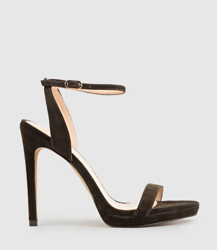 WHISPER110 Single Strap Platform Sandal in Chocolate Suede sold by Edward Meller