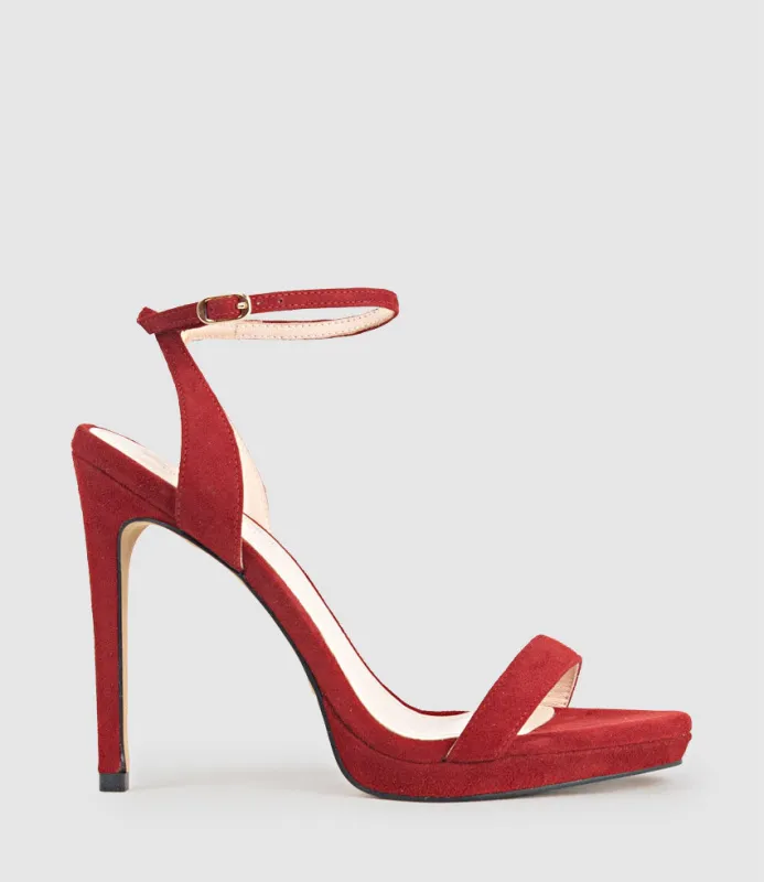WHISPER110 Single Strap Platform Sandal in Cherry Suede sold by Edward Meller