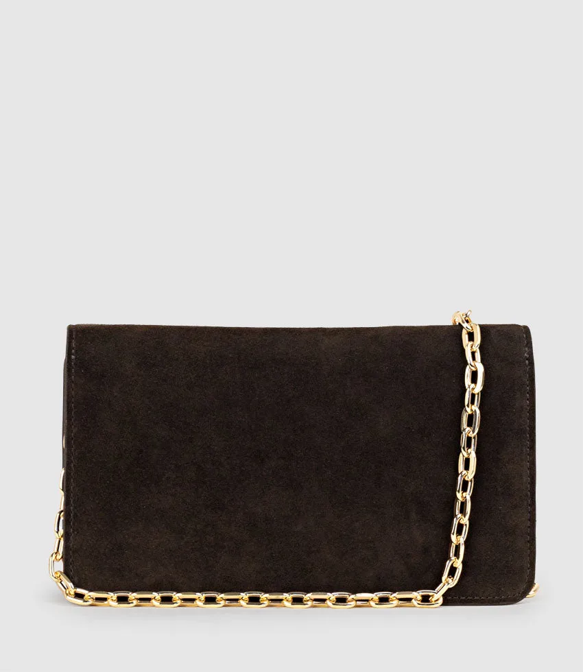 NYX Evening Bag in Chocolate Suede sold by Edward Meller