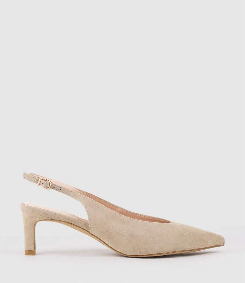 DAMA55 Choked Slingback Pump in Sand Suede sold by Edward Meller