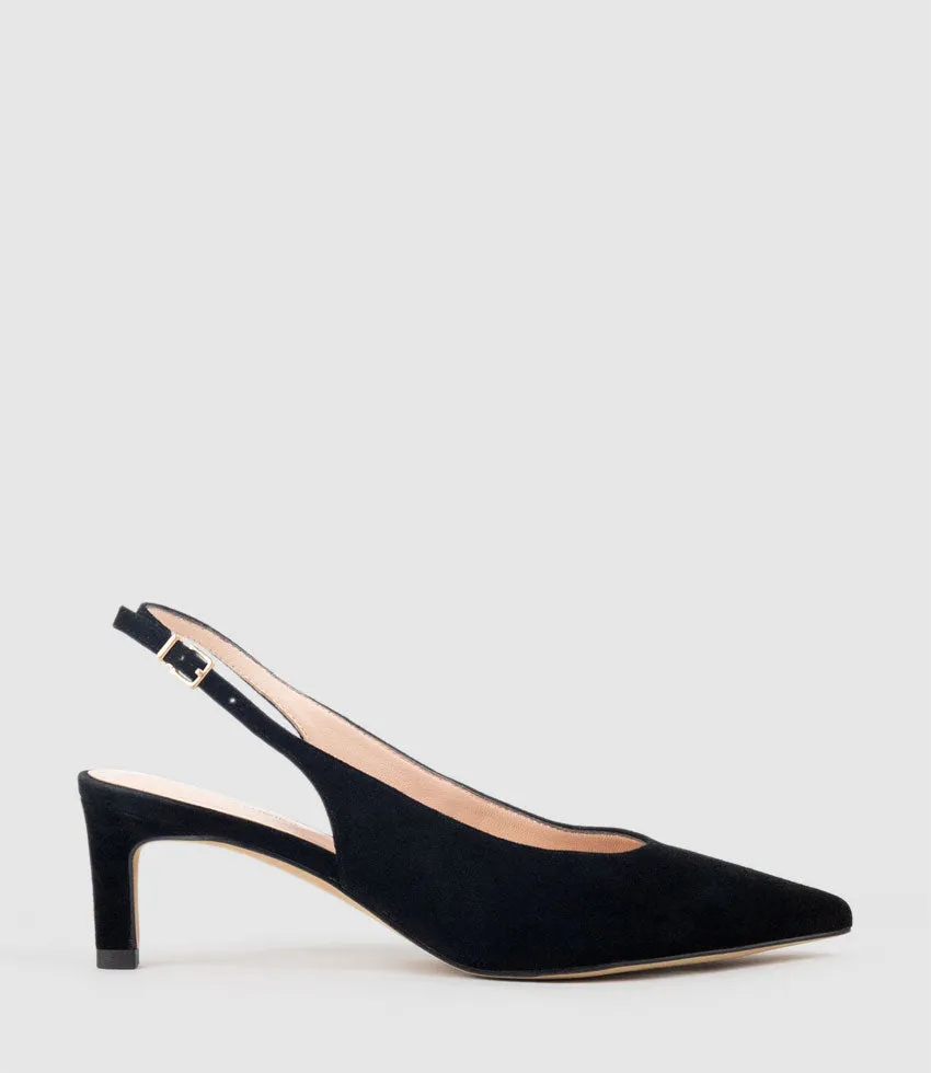 DAMA55 Choked Slingback Pump in Black Suede sold by Edward Meller