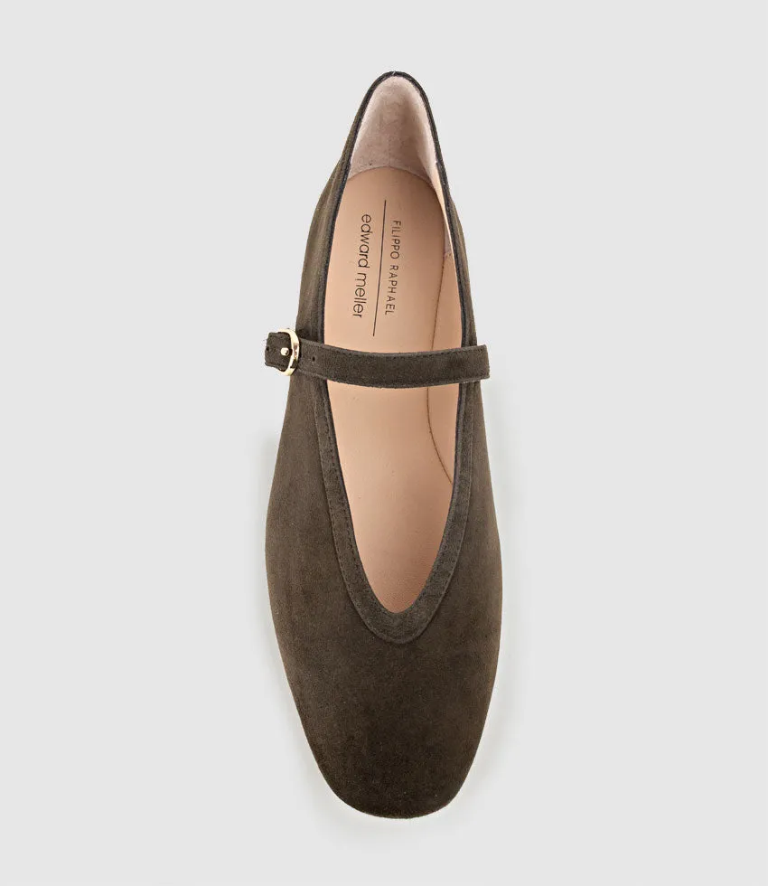 FLAVIA Choked Up Ballet with Strap in Chocolate Suede sold by Edward Meller product image thumbnail 4
