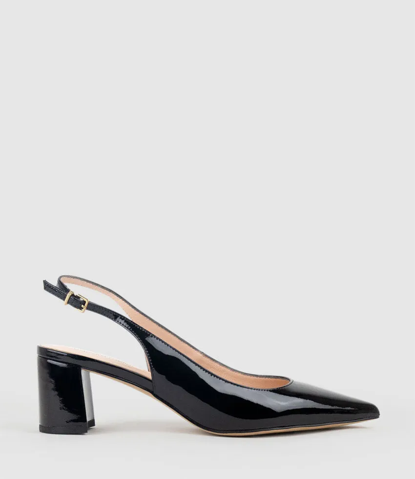 BARI55 Block Heel Slingback Pump in Black Patent sold by Edward Meller
