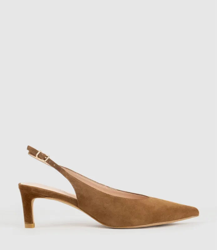 DAMA55 Choked Slingback Pump in Tan Suede sold by Edward Meller