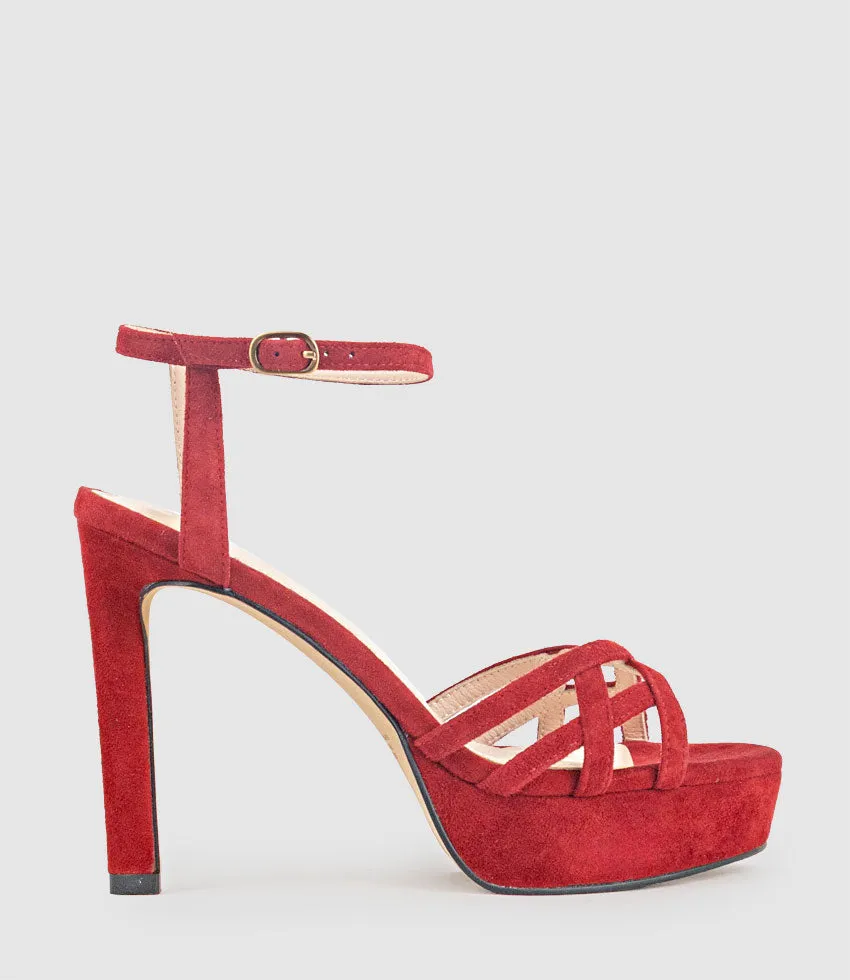 SAMI110 Lattice Front Platform Sandal in Cherry Suede sold by Edward Meller