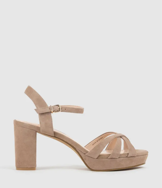 RYLIN80 Multistrap Platform Sandal in Nude Suede sold by Edward Meller