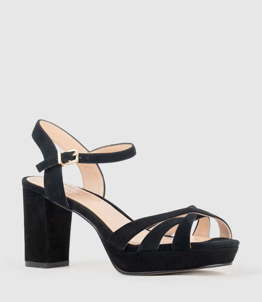 RYLIN80 Multistrap Platform Sandal in Black Suede sold by Edward Meller product image thumbnail 2
