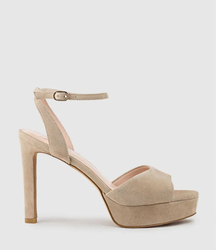 SELMA110 Open Toe Platform Sandal in Sand Suede sold by Edward Meller
