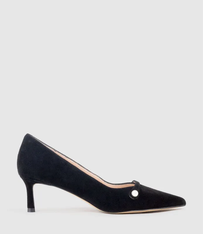 AVERE55 Choked Pump in Black Suede sold by Edward Meller