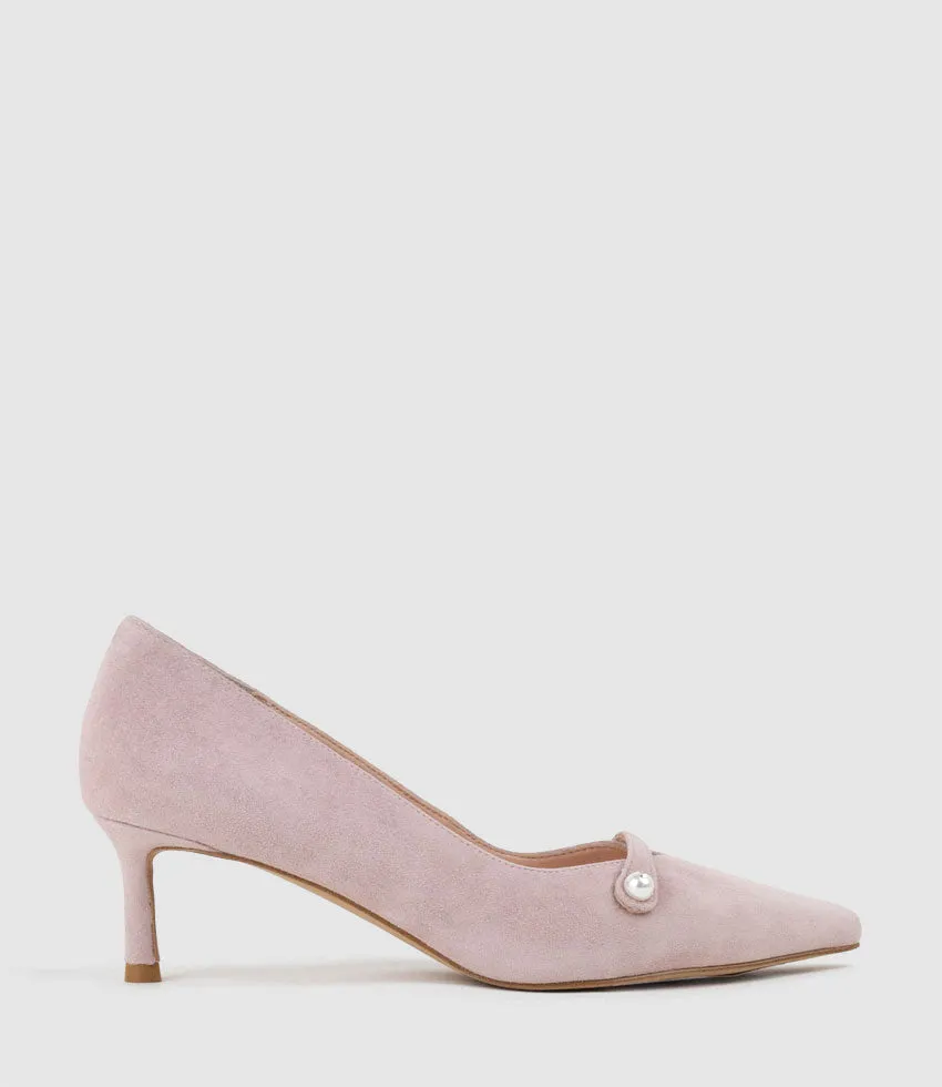 AVERE55 Choked Pump in Petal Suede sold by Edward Meller