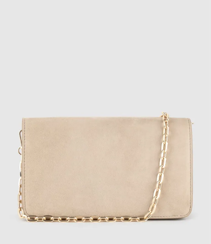 NYX Evening Bag in Sand Suede sold by Edward Meller