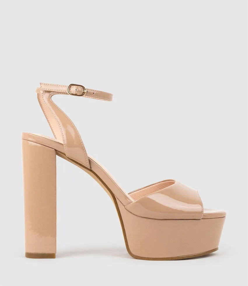 REGANA125 Open Toe Platform Sandal in Nude Patent sold by Edward Meller