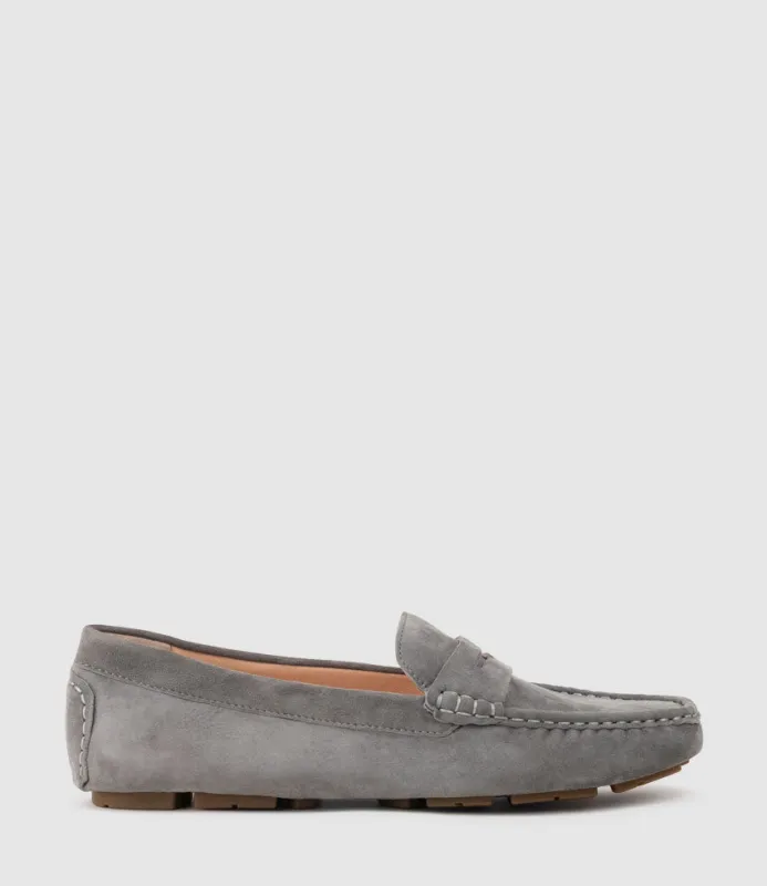 GRACEY Driving Moccasin in Grey Suede sold by Edward Meller