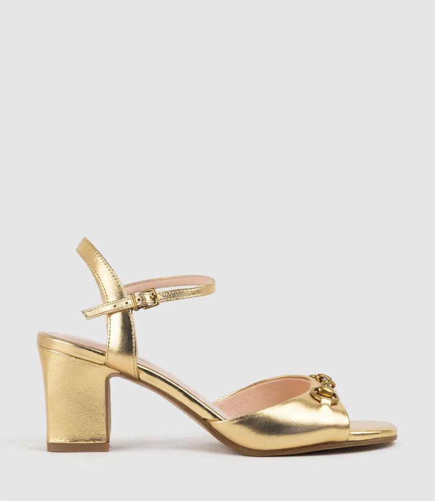 SETRA65 Sandal with Horsebit in Aged Gold sold by Edward Meller