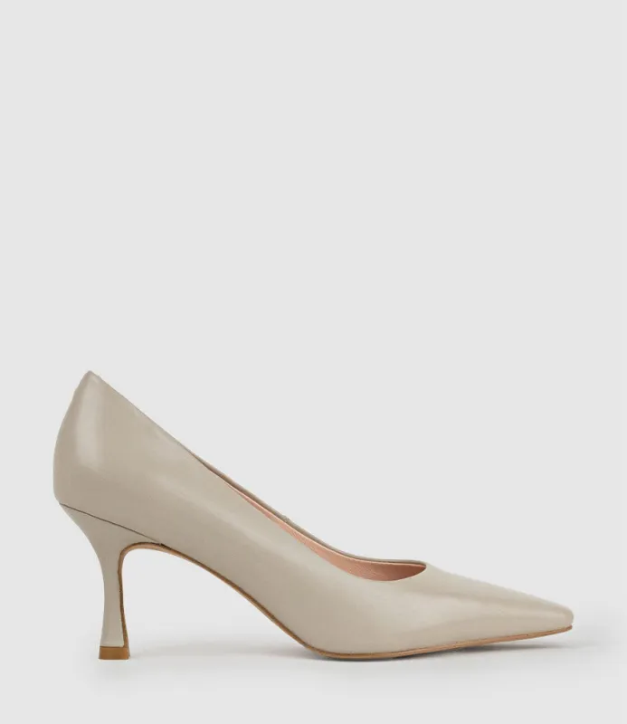 ARIEL75 Chiselled Pump in Ash Calf sold by Edward Meller