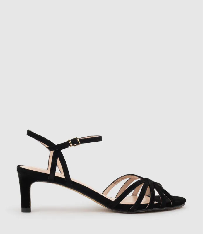 SALSA55 Strappy Sandal in Black Suede sold by Edward Meller