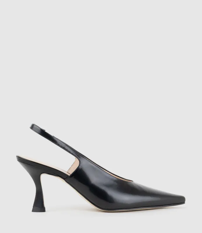 DAELYN70 Choked Up Slingback Pump in Black High Shine sold by Edward Meller