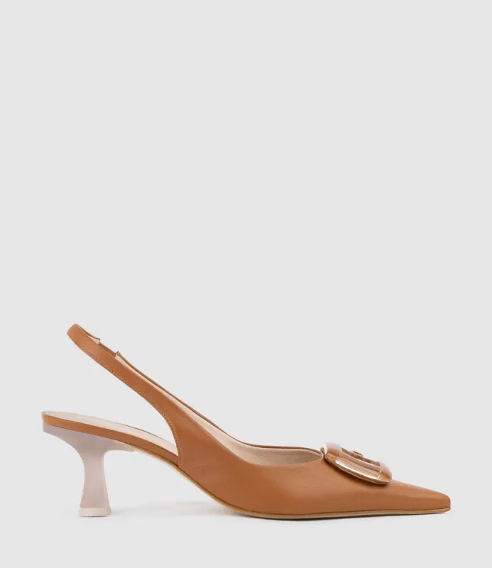 DULCIA60 Slingback Pump with Ornament in Tan sold by Edward Meller