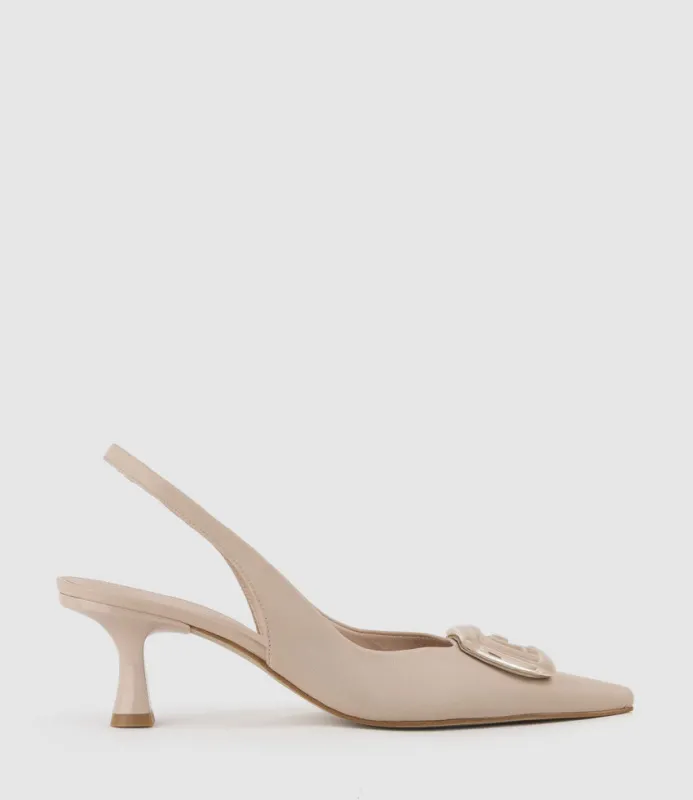 DULCIA60 Slingback Pump with Ornament in Nude sold by Edward Meller