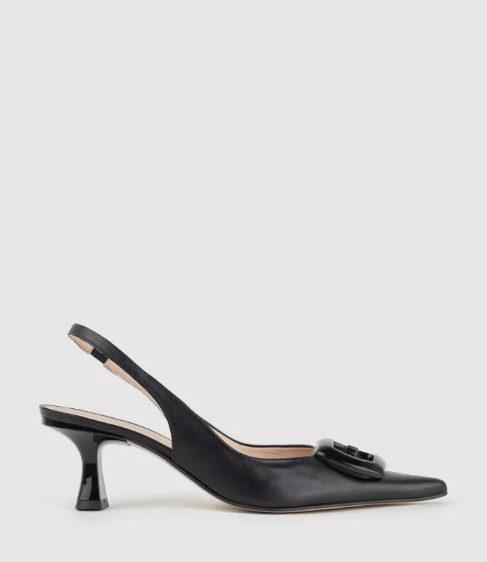 DULCIA60 Slingback Pump with Ornament in Black sold by Edward Meller
