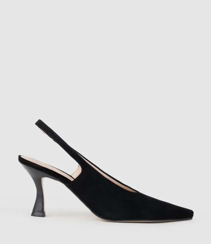 DAELYN70 Choked Up Slingback Pump in Black Suede sold by Edward Meller