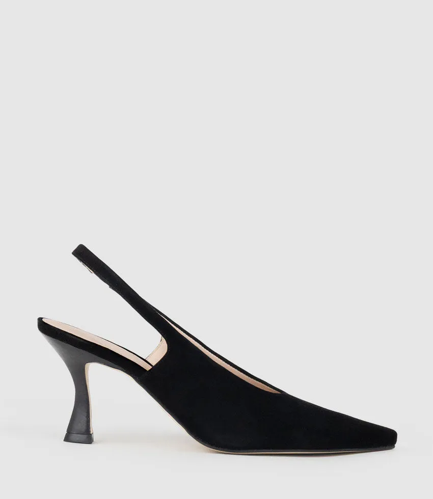 DAELYN70 Choked Up Slingback Pump in Black Suede sold by Edward Meller