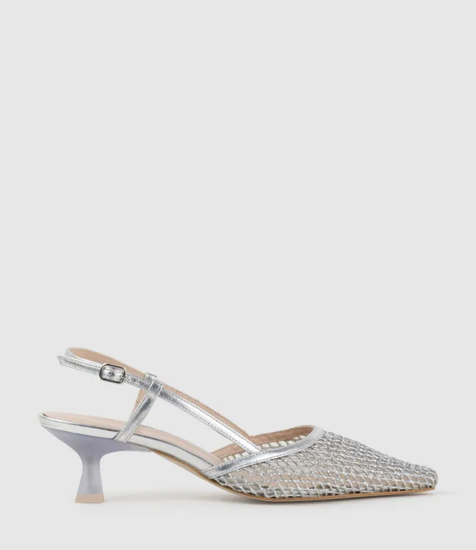 DALLAS60 Mesh Slingback Pump in Silver made by Edward Meller