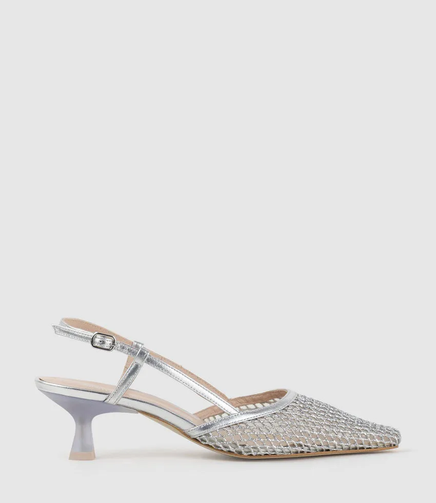DALLAS60 Mesh Slingback Pump in Silver sold by Edward Meller