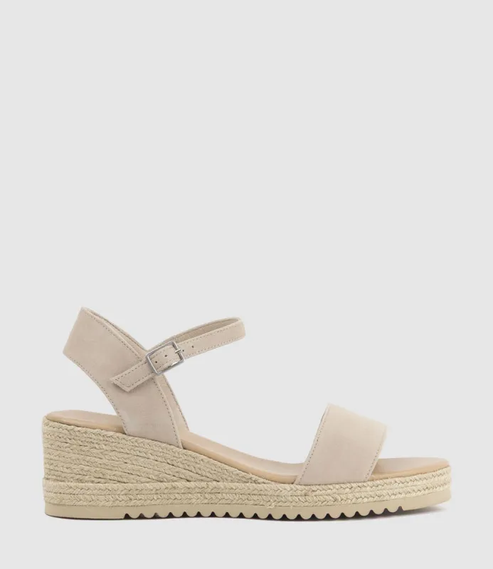 MIARA Single Strap Low Espadrille in Taupe Suede sold by Edward Meller