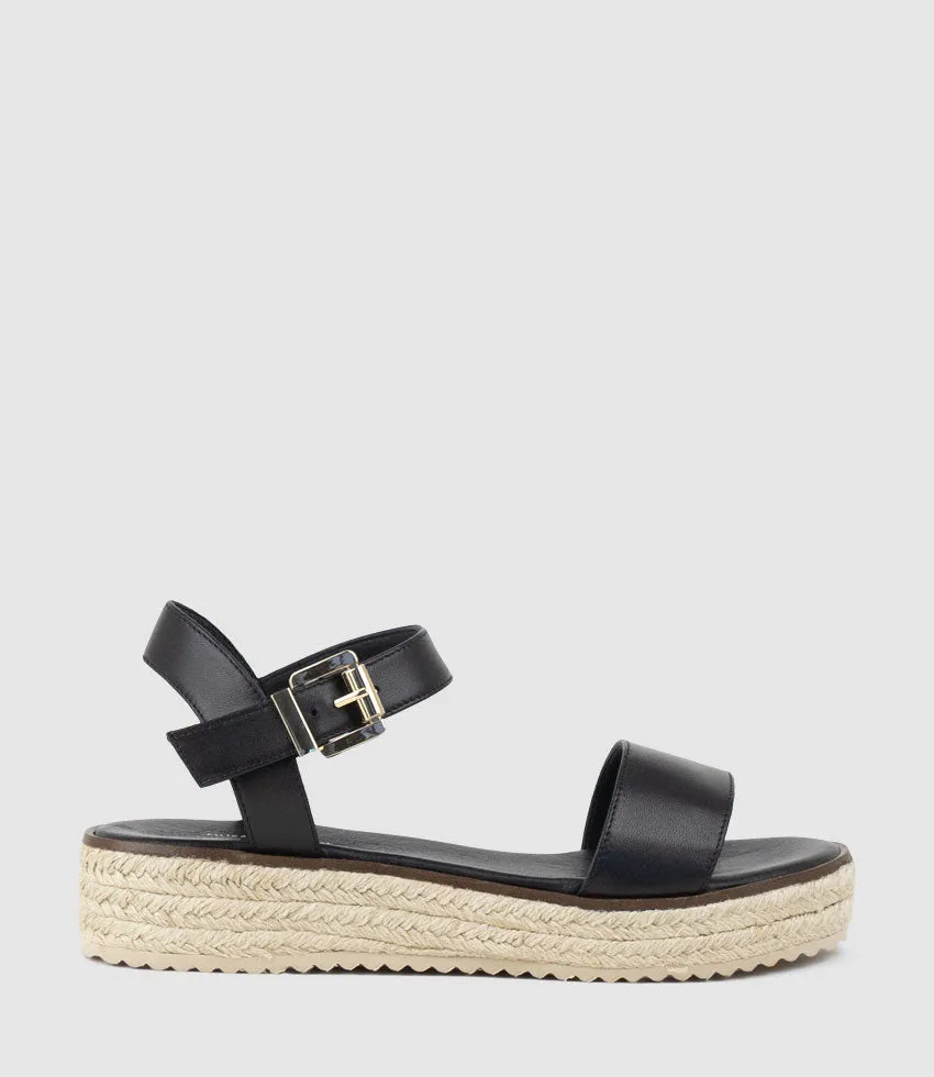 MINDI Flat Sandal Espadrille in Black sold by Edward Meller