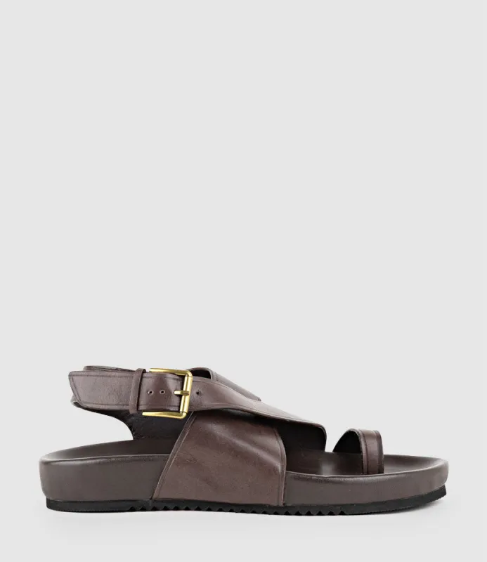 TAMRYN Crossover Sandal with Toe Thong in Brown sold by Edward Meller