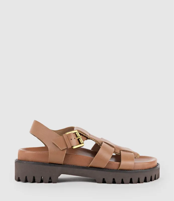 SANDAR Gladiator Sandal on Chunky Sole in Tan sold by Edward Meller