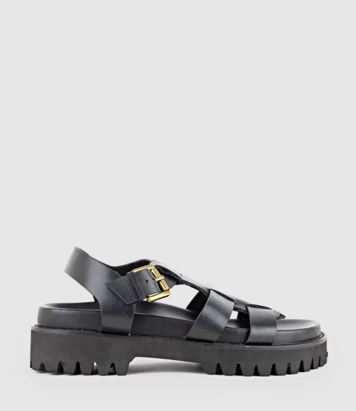 SANDAR Gladiator Sandal on Chunky Sole in Black sold by Edward Meller