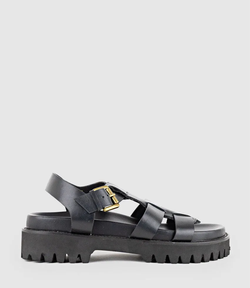 SANDAR Gladiator Sandal on Chunky Sole in Black sold by Edward Meller
