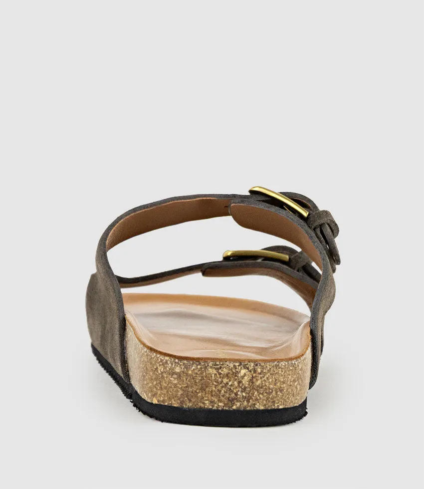 KRYO Two Strap Slide with Buckle in Coffee Suede sold by Edward Meller product image thumbnail 3