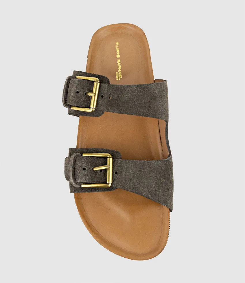 KRYO Two Strap Slide with Buckle in Coffee Suede sold by Edward Meller product image thumbnail 4
