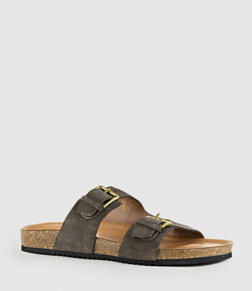 KRYO Two Strap Slide with Buckle in Coffee Suede sold by Edward Meller product image thumbnail 2