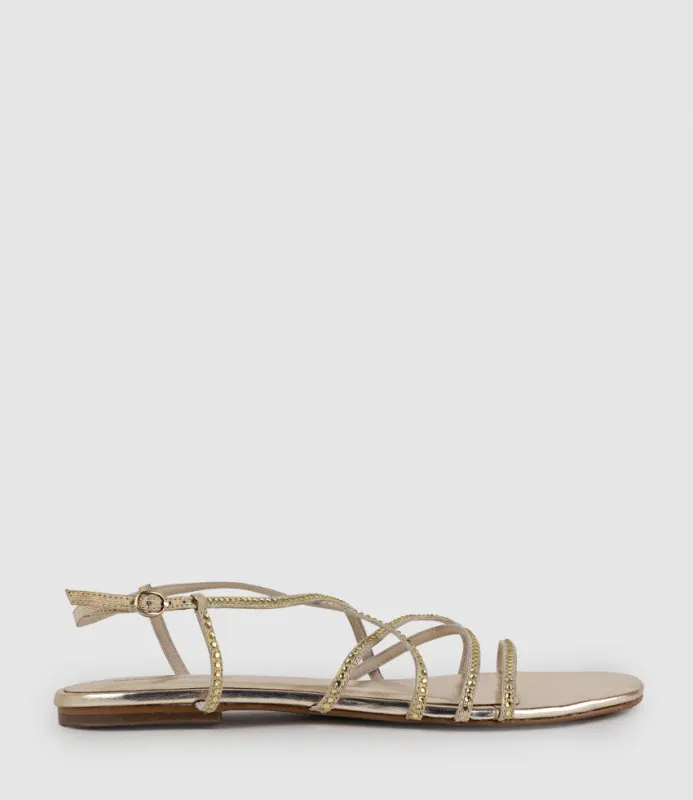 SAMILLE Strappy Crystal Sandal in Gold sold by Edward Meller
