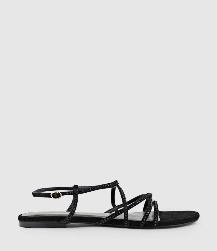 SAMILLE Strappy Crystal Sandal in Black Suede sold by Edward Meller
