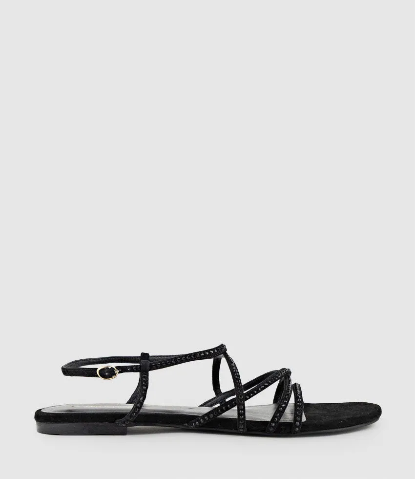 SAMILLE Strappy Crystal Sandal in Black Suede sold by Edward Meller
