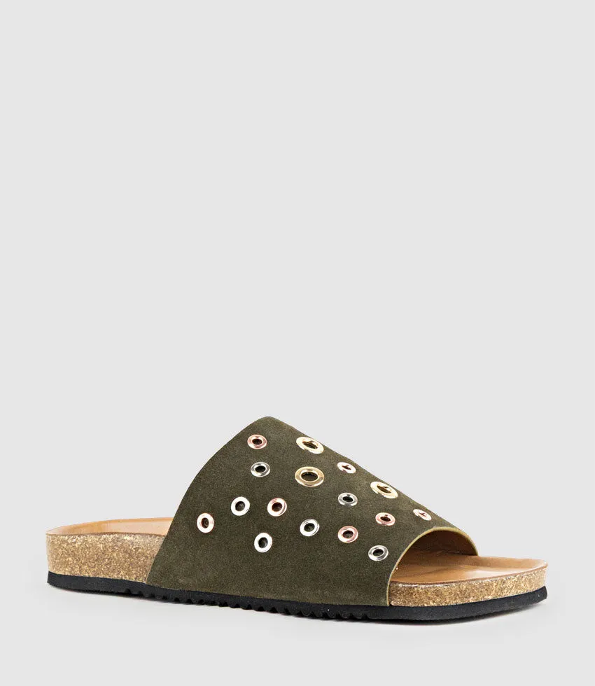 KUNE Slide with Eyelets in Forest Suede sold by Edward Meller product image thumbnail 2