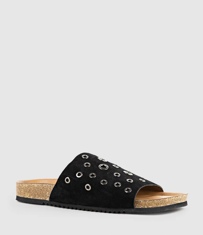 KUNE Slide with Eyelets in Black Suede sold by Edward Meller product image thumbnail 2