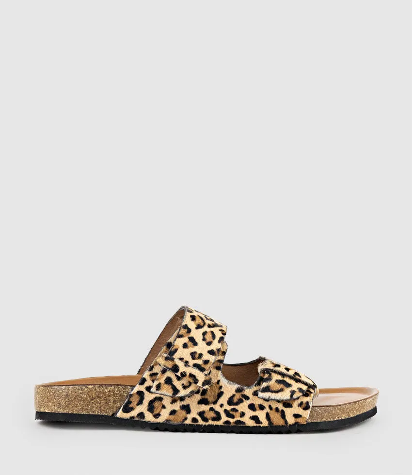 KLEIN Two Strap Slide in Leopard Pony Hair sold by Edward Meller