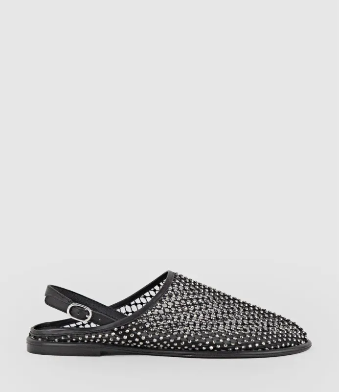FERAH Mesh Flat with Back Strap in Black sold by Edward Meller