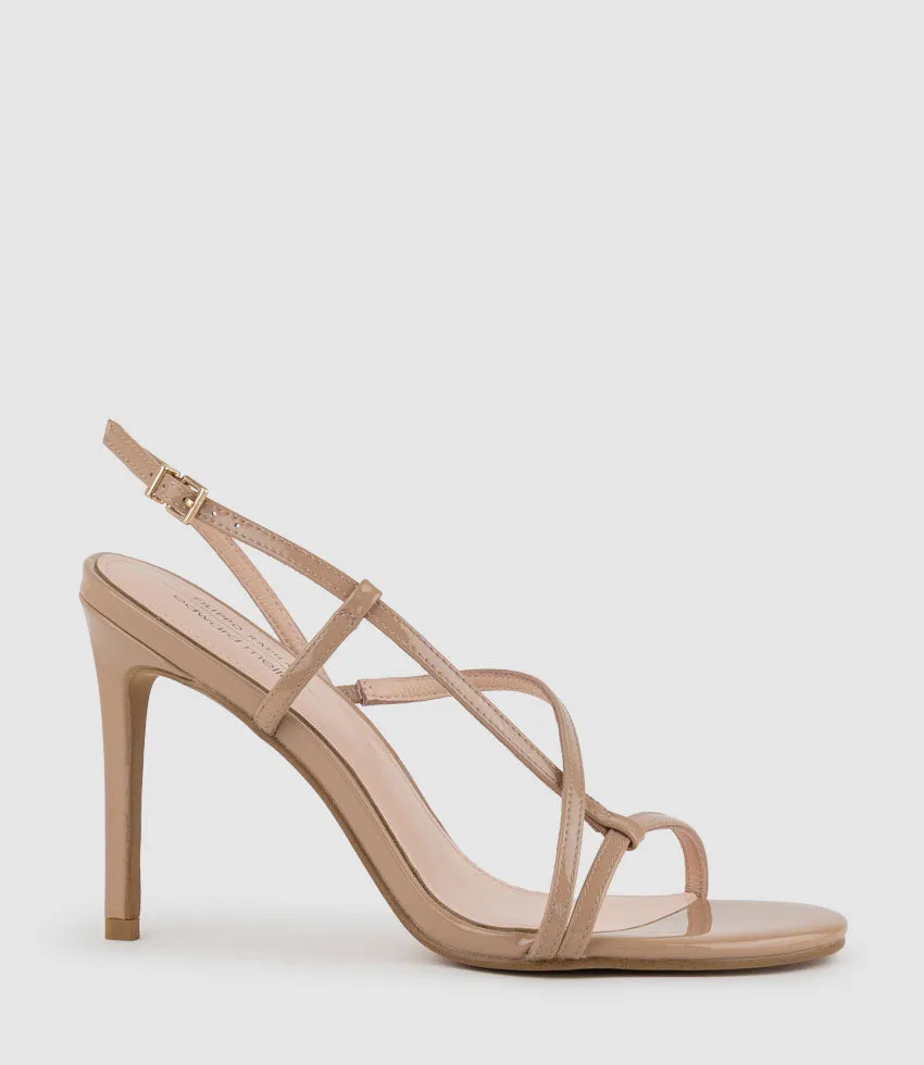 WRAITH100 Asymmetrical Strappy Sandal in Nude Patent sold by Edward Meller product image thumbnail 2