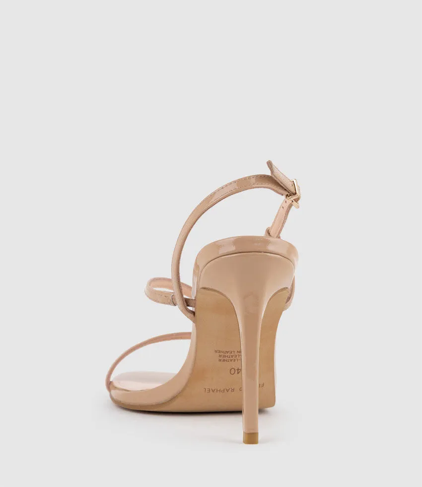 WRAITH100 Asymmetrical Strappy Sandal in Nude Patent sold by Edward Meller product image thumbnail 3