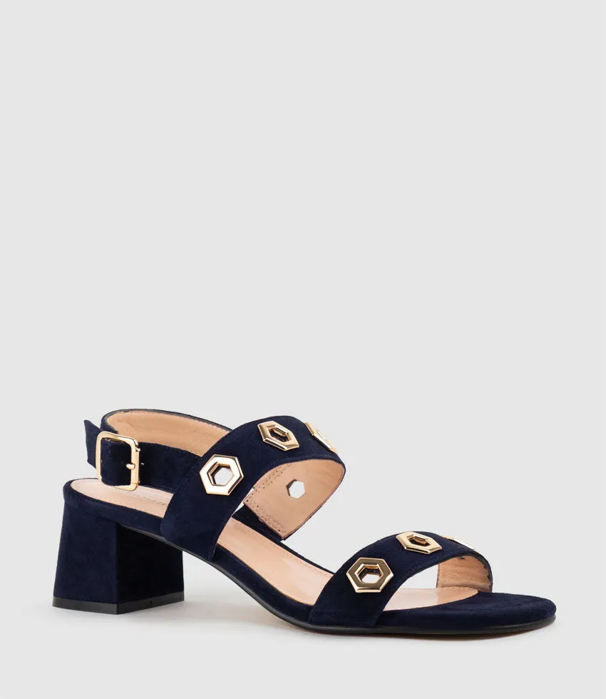 SIRELLE50 Sandal with Geometric Hardware in Navy Suede sold by Edward Meller product image thumbnail 2